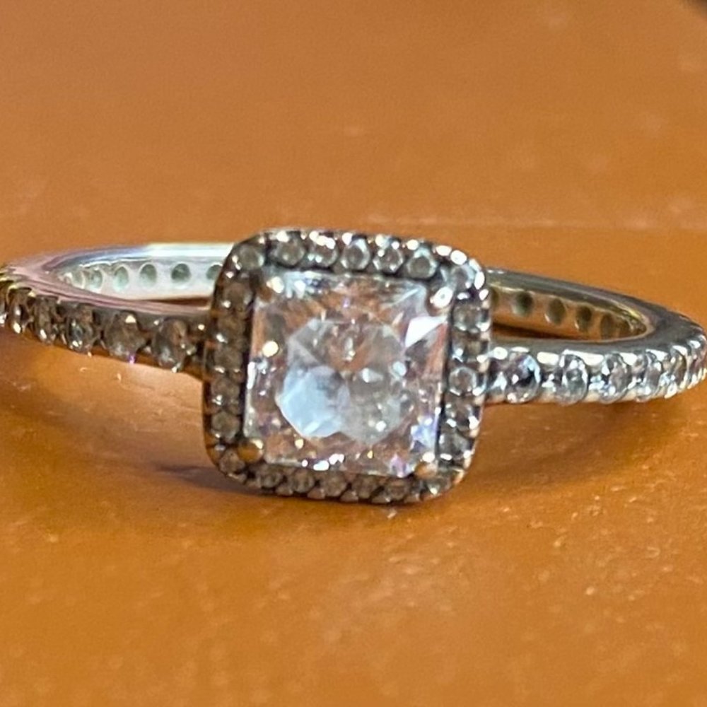 Pandora Square Sparkle Halo Ring